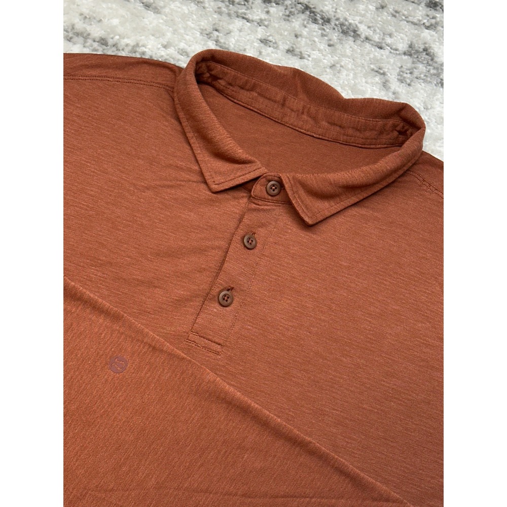 Lululemon Evolution Polo Shirt Mens XL Rust Orange Short Sleeve Athletic